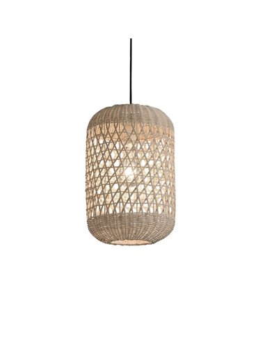 VIVIAN Suspension en Rotin Naturel avec Kit Noir Texturé, LED E27 15W (non incl.)