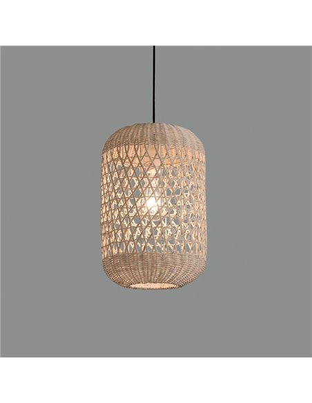 VIVIAN Suspension en Rotin Naturel avec Kit Noir Texturé, LED E27 15W (non incl.)