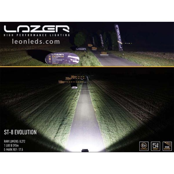 Lâmpadas Lazer ST8 Evolution LED Bar Aprovado para Veículos 4X4 e Caminhões 95 Watts de potência Preto | leonleds