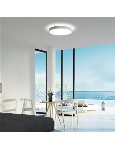 Plafonnier LED rond LISBOA Blanc texturé, Ø40cm LED 30W 2745lm + 5W 460lm, 3000K/4000K Avec et sans Casambi