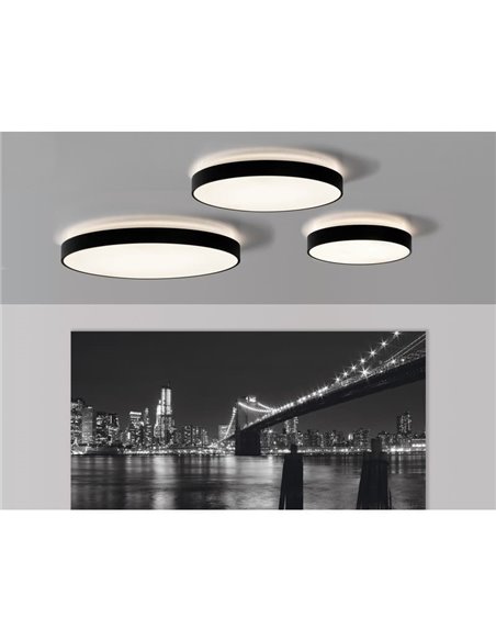 Plafón LED de Techo LISBOA Negro Texturado redondo, Ø 60cm LED 60W 5490lm + 8W 735lm, 3000K/4000K Con y sin Casambi
