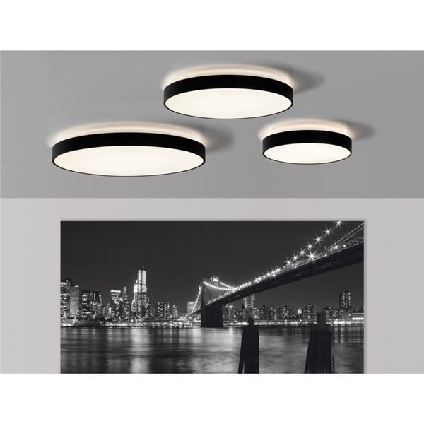 Plafonnier LED LISBOA Rond Texturé Noir, Ø 60cm LED 60W 5490lm + 8W 735lm, 3000K/4000K Avec et sans Casambi