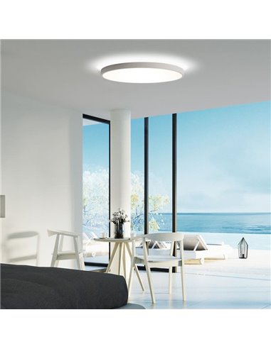 Plafón de Techo LED redondo Blanco Texturado LISBOA, Ø80cm LED 80W 3000K 7320lm + 12W 3000K 915lm, CRI90 CL.I, LED integrado