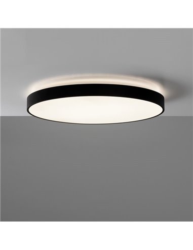 LISBOA Plafon LED redondo preto texturizado, Ø80cm LED 80W 3000K 7320lm + 12W 3000K 915lm, CRI90 CL.I, LED integrado