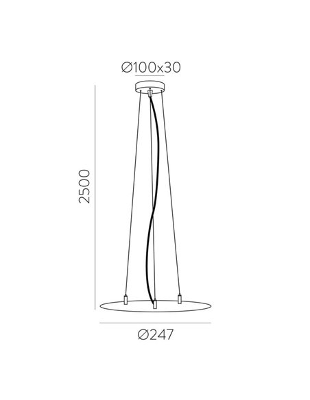 Acessório LISBOA Ø40cm 2,5m, Conjunto de suspensão instalado cabo transparente + 3 esticadores de aço + fixações brancas/pretas 