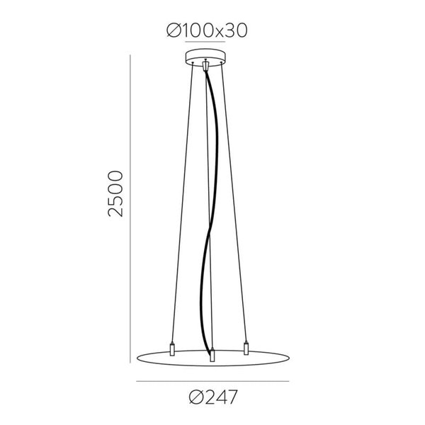 Acessório LISBOA Ø40cm 2,5m, Conjunto de suspensão instalado cabo transparente + 3 esticadores de aço + fixações brancas/pretas 