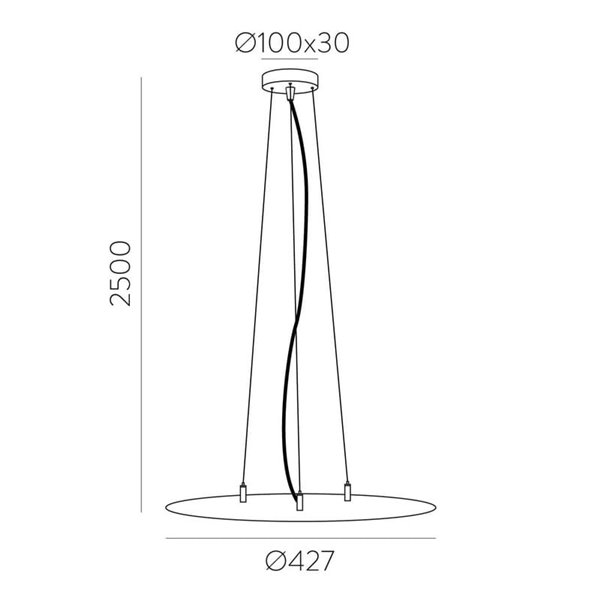 Acessório LISBOA Ø60cm 2,5m, Conjunto de suspensão instalado cabo transparente + 3 esticadores de aço + fixações brancas/pretas 