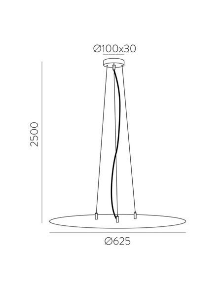 Acessório LISBOA Ø80cm 2,5m, Conjunto de suspensão instalado cabo transparente + 3 esticadores de aço + fixações brancas/pretas 
