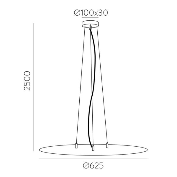 Acessório LISBOA Ø80cm 2,5m, Conjunto de suspensão instalado cabo transparente + 3 esticadores de aço + fixações brancas/pretas 