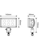 Medidas Faro LED de trabajo rectangular para John Deere y Case con conector H11 2.400Lm 30W | LeonLeds