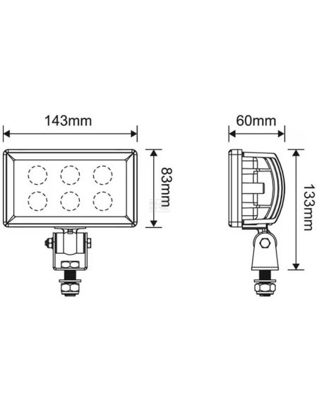 Medidas Faro LED de trabajo rectangular para John Deere y Case con conector H11 2.400Lm 30W | LeonLeds