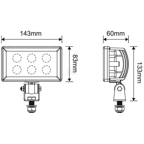 Medidas Faro LED de trabajo rectangular para John Deere y Case con conector H11 2.400Lm 30W | LeonLeds