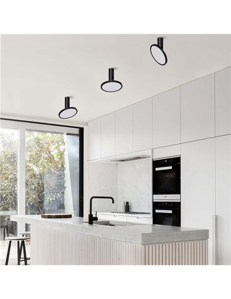 Candeeiro de teto com foco LED redondo ajustável 18W 3000K 1600lm, preto texturizado MORGAN