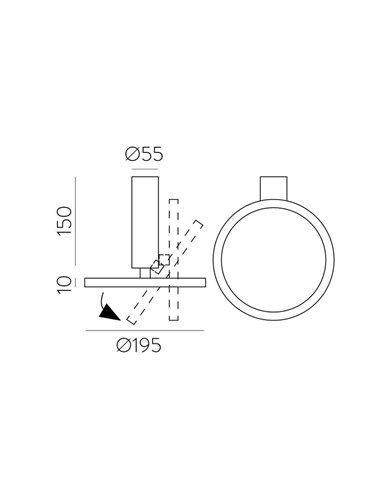 Plafonnier avec spot LED rond orientable 18W 3000K 1600lm, noir texturé MORGAN