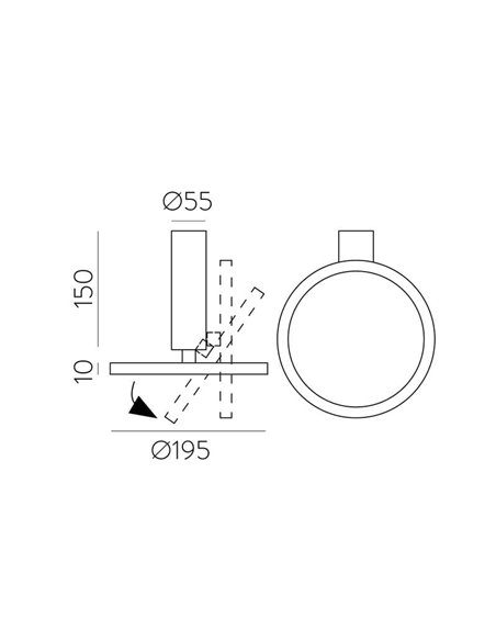 Plafonnier avec spot LED rond orientable 18W 3000K 1600lm, noir texturé MORGAN