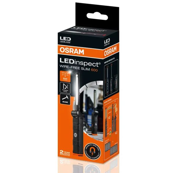 Lámpara de Inspección LED OSRAM WIRE-FREE SLIM 600 - Recarga Magnética y Diseño Compacto LEDIL422
