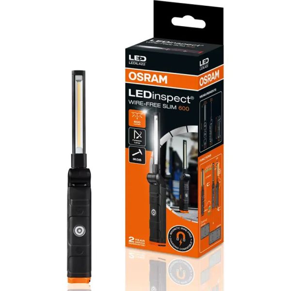Lâmpada de inspeção LED OSRAM WIRE-FREE SLIM 600 - Recarga magnética e design compacto LEDIL422