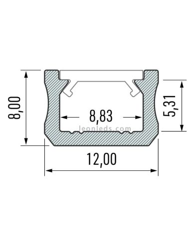 Perfil Aluminio Superficie para tiras Led decorativas -Tipo X- 2M | LeonLeds