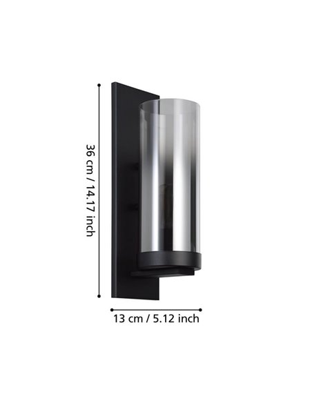 Lampe/Applique TOOTHILL en verre vaporisé noir transparent E27 (Non incl.)