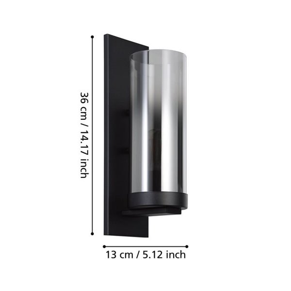 Lámpara/Aplique de Pared TOOTHILL de vidrio vaporizado negro transparente E27 (No incl.)