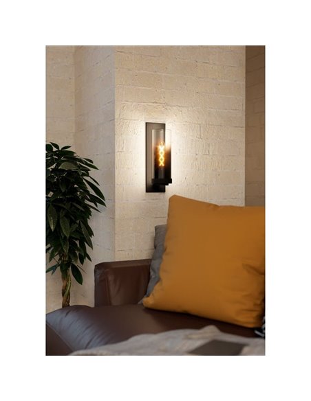 Lámpara/Aplique de Pared TOOTHILL de vidrio vaporizado negro transparente E27 (No incl.)