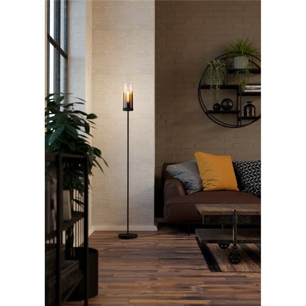 Lampadaire avec abat-jour en verre vaporisé noir transparent TOOTHILL E27 (Non incl.)