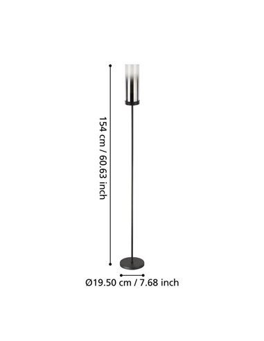 Lámpara de pie con patalla de vidrio vaporizado negro transparente TOOTHILL E27 (No incl.)