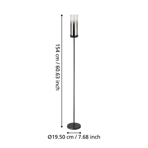 Lámpara de pie con patalla de vidrio vaporizado negro transparente TOOTHILL E27 (No incl.)