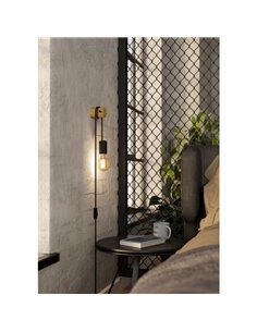 Aplique de pared con bombilla colgante e interruptor BUDDON de macera y acero negro, E27 H:2600mm 2