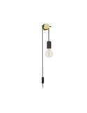 Aplique de pared con bombilla colgante e interruptor BUDDON de macera y acero negro, E27 H:2600mm