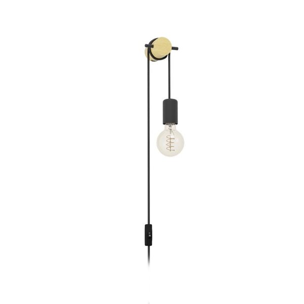 Aplique de pared con bombilla colgante e interruptor BUDDON de macera y acero negro, E27 H:2600mm