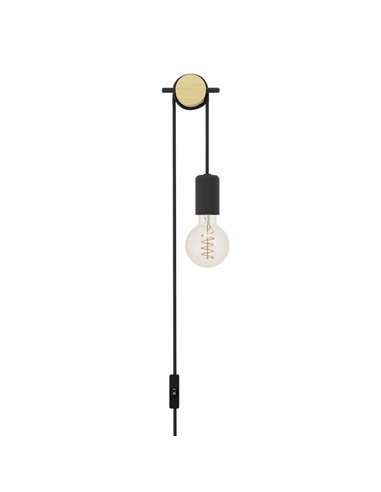 Aplique de pared con bombilla colgante e interruptor BUDDON de macera y acero negro, E27 H:2600mm
