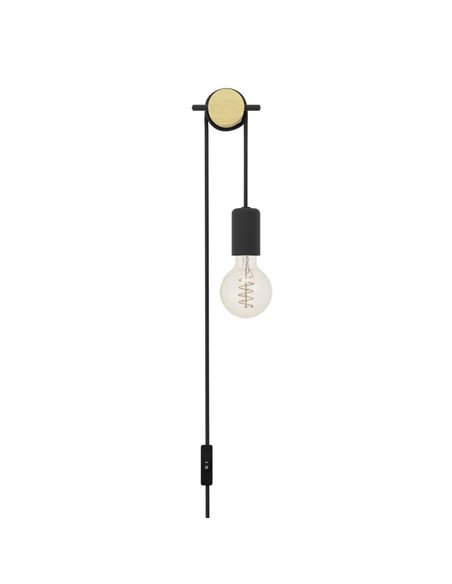 Aplique de pared con bombilla colgante e interruptor BUDDON de macera y acero negro, E27 H:2600mm