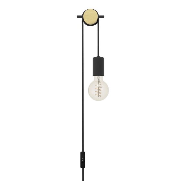 Aplique de pared con bombilla colgante e interruptor BUDDON de macera y acero negro, E27 H:2600mm