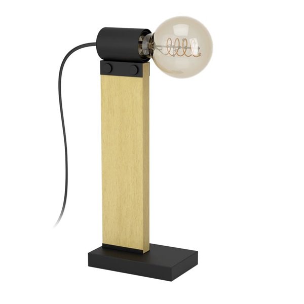 Lámpara de mesa vintage de madera y acero café, BAILRIGG E27 H330mm