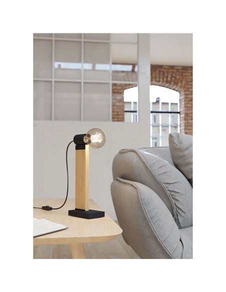 Lampe de table vintage en bois de café et acier, BAILRIGG E27 H330mm