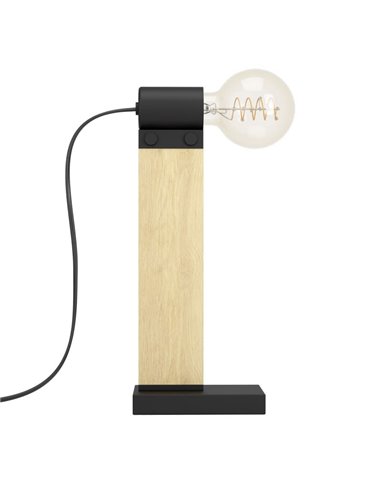 Lámpara de mesa vintage de madera y acero café, BAILRIGG E27 H330mm