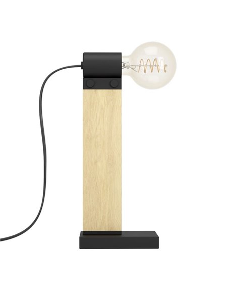 Lámpara de mesa vintage de madera y acero café, BAILRIGG E27 H330mm