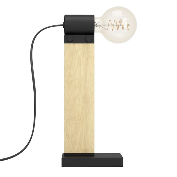 Lámpara de mesa vintage de madera y acero café, BAILRIGG E27 H330mm