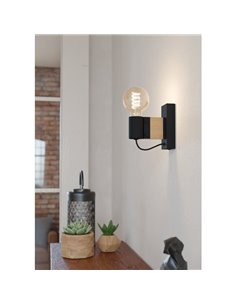 Applique vintage en bois et acier noir, BAILRIGG, E27 H:135mm 2