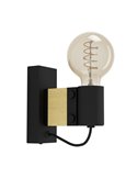 Applique vintage en bois et acier noir, BAILRIGG, E27 H:135mm