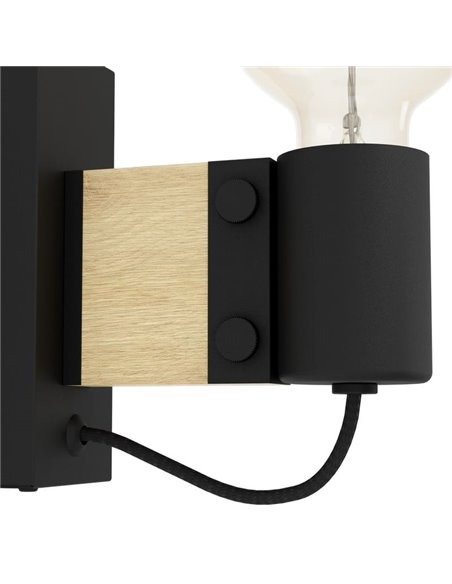 Aplique de Pared vintage de madera y acero negro, BAILRIGG, E27 H:135mm
