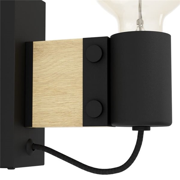 Applique vintage en bois et acier noir, BAILRIGG, E27 H:135mm