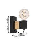 Aplique de Pared vintage de madera y acero negro, BAILRIGG, E27 H:135mm