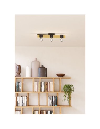 Lámpara de Techo vintage madera y acero negro BAILRIGG, 3xE27 