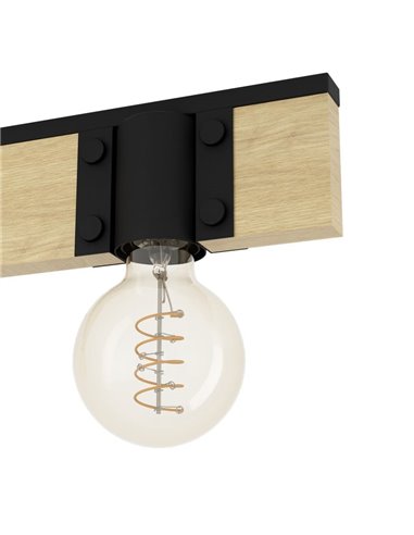 Lámpara de Techo vintage madera y acero negro BAILRIGG, 3xE27 