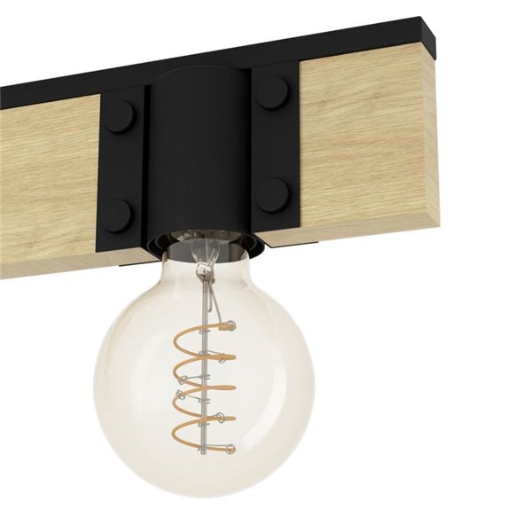 Lámpara de Techo vintage madera y acero negro BAILRIGG, 3xE27 