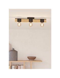 Lámpara de Techo vintage madera y acero negro BAILRIGG, 3xE27  2