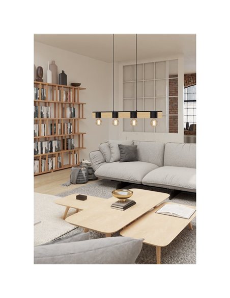 Lámpara Vintage de techo colgante madera y acero BAILRIGG, 4XE27