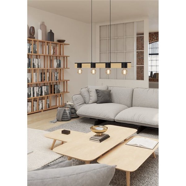 Lámpara Vintage de techo colgante madera y acero BAILRIGG, 4XE27